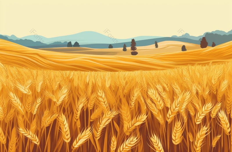 芒种节气金黄的麦穗生长谷物丰收卡通插画横版,插画/手绘图,插画/手绘图库,插画/手绘图下载,插画/手绘